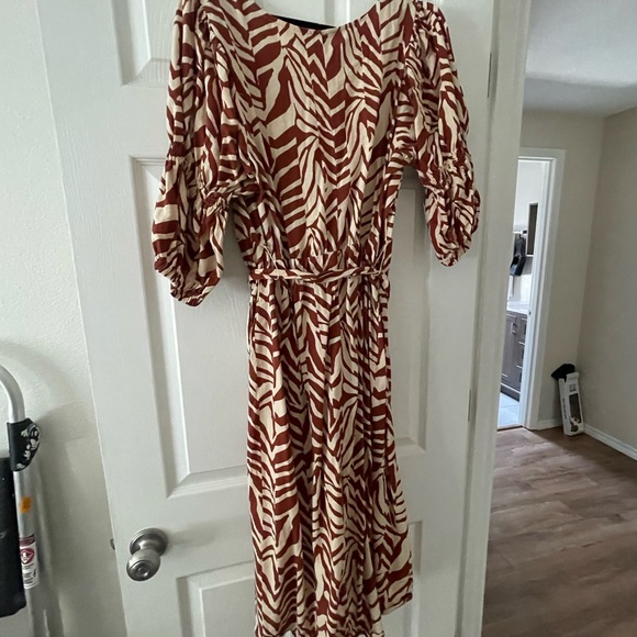 Eloquii Brown Wrap Ruffled Midi Dress - Picture 3 of 4